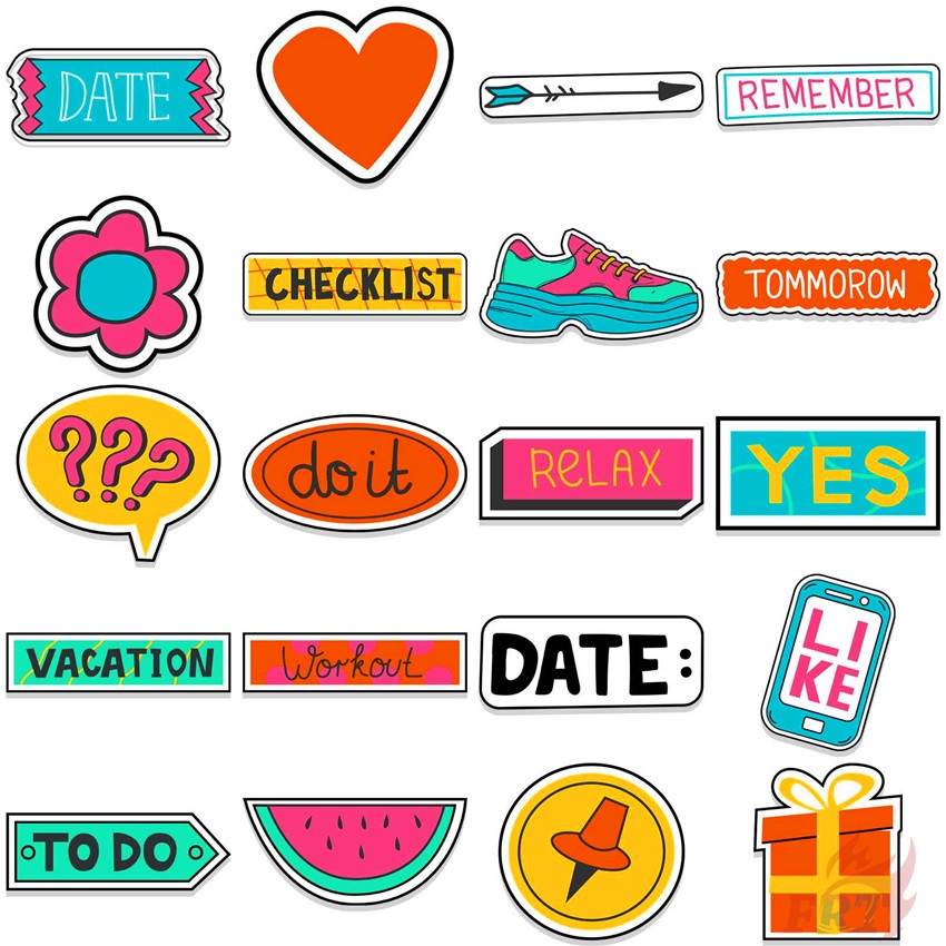 ❉ Nhãn Dán Ghi Kế Hoạch 02 Màu Sắc ❉ Bộ 40 Sticker Chống Thấm Nước Họa Tiết Doodle Hợp Thời Trang