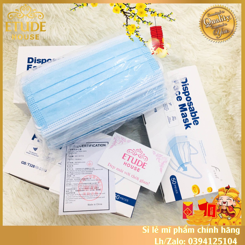 HÔP 50 CHIẾC KHẨU TRANG Y TẾ KHÁNG KHUẨN CAO CẤP DISPOSABLE FACE MASK