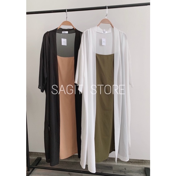 ÁO KHOÁC KIMONO ĐI BIỂN ĐEN TRẮNG DÁNG DÀI RỘNG KÈM ĐAI EO FREESIZE 45-85kg