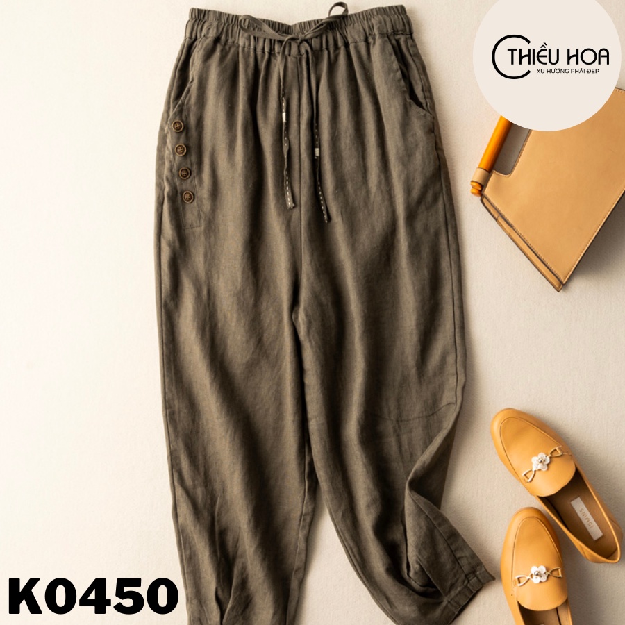 Quần suông nữ trung niên, thiết kế đặc biệt cực kỳ tôn dáng, chất liệu linen mềm mại, thoáng mát Thiều Hoa K0450