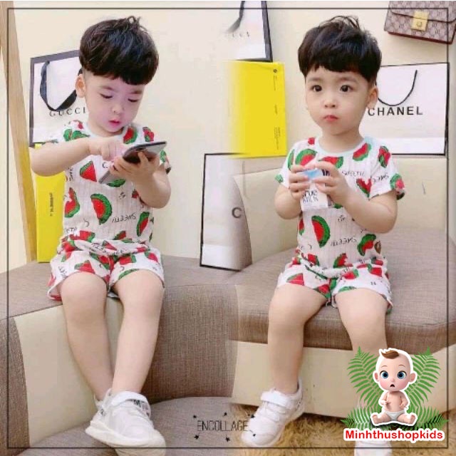 Bộ cotton giấy cộc tay, ngắn tay màu cho bé trai, bé gái FROM LỚN 8-20kg - QATE 043