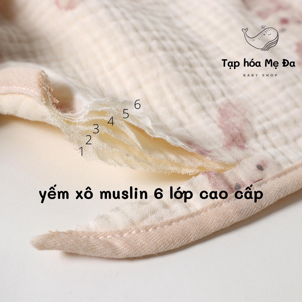 Yếm xô muslin cao cấp 6 lớp kiểu chữ U thấm hút tốt họa tiết vintage Hàn Quốc dễ thương cho bé dùng nhiều mục đích