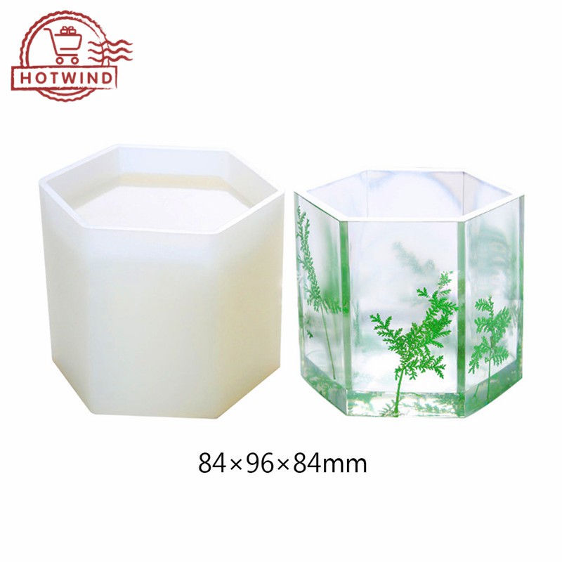 HW DIY Cube Resin Silicone Mold Flower Pot Pen Holder Mould