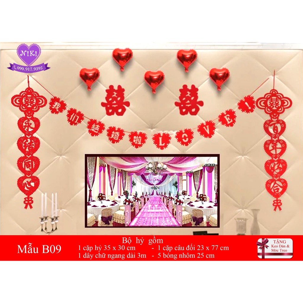 *SET HỶ TRANG TRÍ ĐÁM CƯỚI B09--- TẶNG KEO DÁN &amp; MÓC TREO