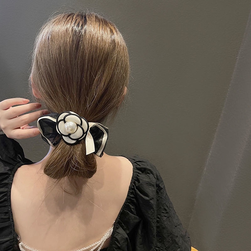 Dây Cột Tóc Cao Su Co Giãn Phối Hoa Trà Cỡ Nhỏ Phong Cách Hàn Quốc Xinh Xắn Cho Nữ