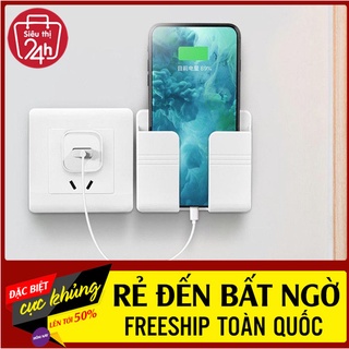 Kệ Dán Tường Để Remote, Đồ Dùng/ Giá Đỡ Sạc Điện Thoại - Có Móc Treo Giữ Dây Điện