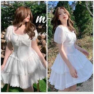 Đầm trắng tầng viền bèo (kèm hình thật)
