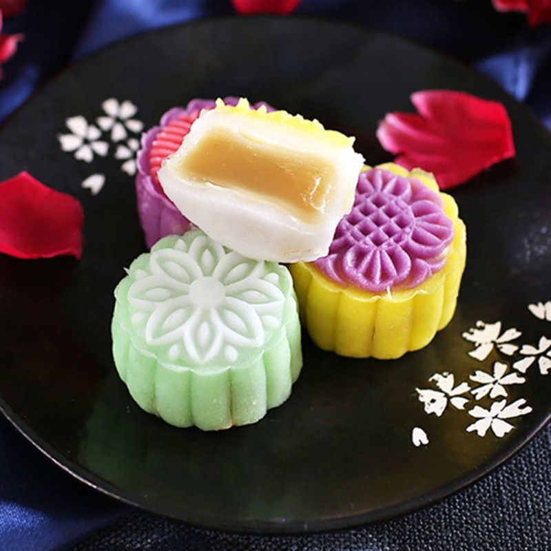 be❀  Round Hand Press 8 Stamps 50g Mooncake Mold Mid Autumn Festival DIY Hand-Pressure Decoration Cookie Baking Food Grade Material Kitchen Tool