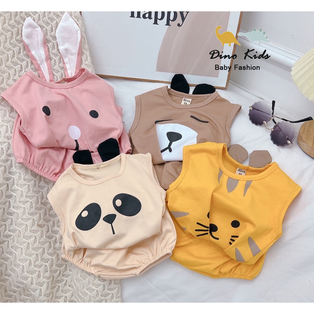 Bộ hè bé trai, bé gái, bộ cotton tai thú thật cạp rời dễ thương cho bé