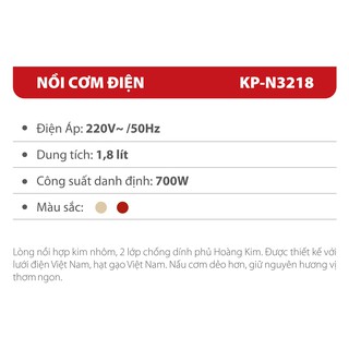 Nồi cơm điện Kipor KP-N3218R - 1.8L