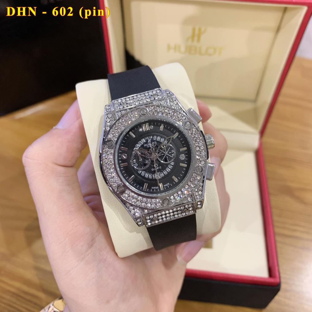 Đồng hồ nữ Hulo máy pin dây cao su mặt full đá cao cấp có bảo hành DHN602 -Shop116