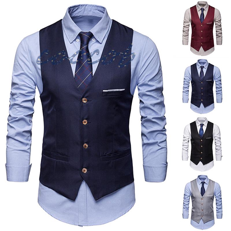 Men Formal  Suit Sleeveless Vest Slim Wedding Party Business Wear Tops