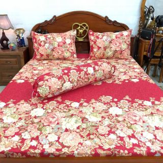 Drap cotton hàn quốc hoa đỏ