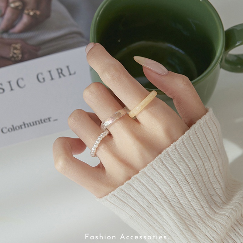 Set 3 Nhẫn Đính Ngọc Trai Kiểu Dáng Đơn Giản Thời Trang Dành Cho Nữ