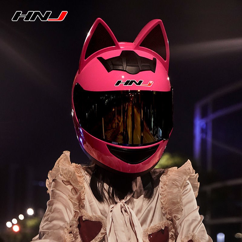 toXe máy điện HNJ mũ bảo hiểm tai mèo nữ mũ bảo hiểm đủ bốn mùa nam hiệp sĩ xe máy dễ thương tai thỏ lưới màu đỏ