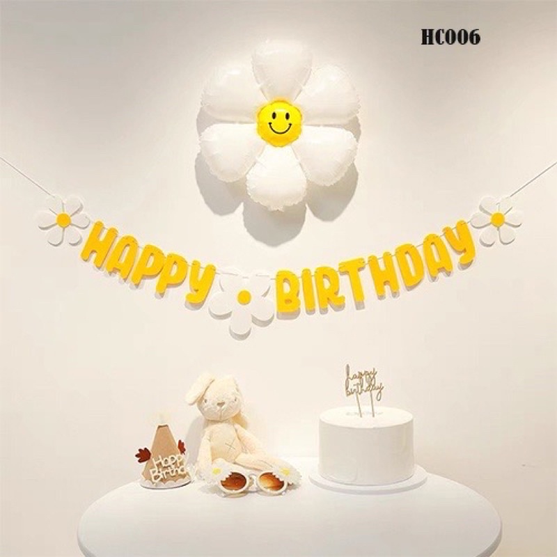 Dây chữ Happy Birthday vải dạ phong cách Hàn Quốc, hoạ tiết dễ thương