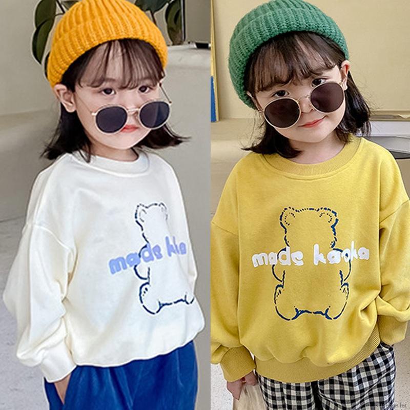 Áo sweater dài tay cổ tròn in hình Gấu cho bé gái phong cách Hàn Quốc từ 12kg đến 30kg thời trang trẻ em Dream House