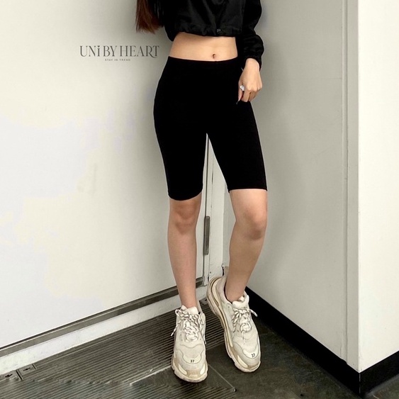 Quần legging đùi lửng thái cạp cao biker short lưng thun siêu mịn, co dãn 4 chiều QLG001 - Uni By Heart