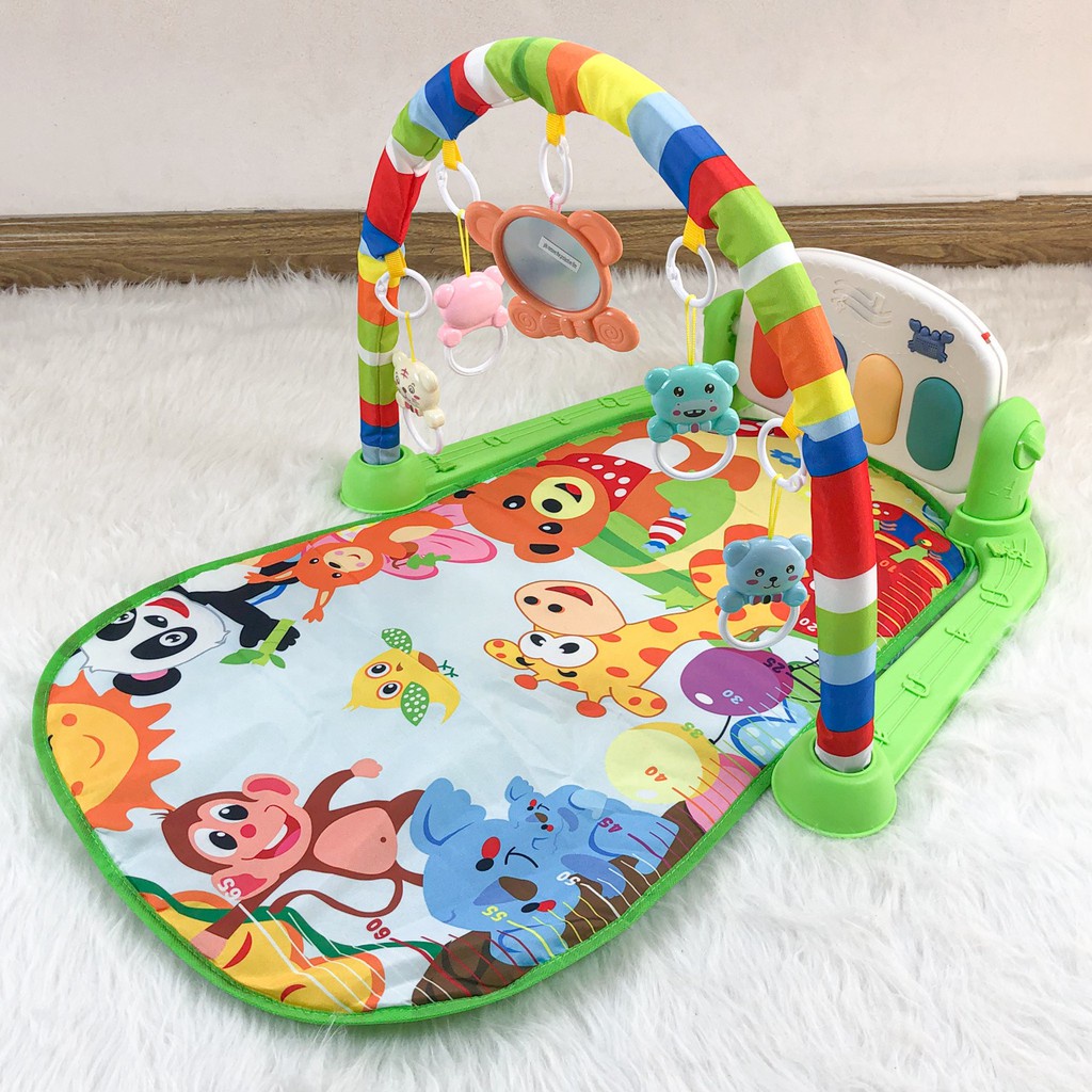 Thảm đàn Piano THẢM KHỈ XANH LÁ cho bé nằm chơi có đèn nhạc