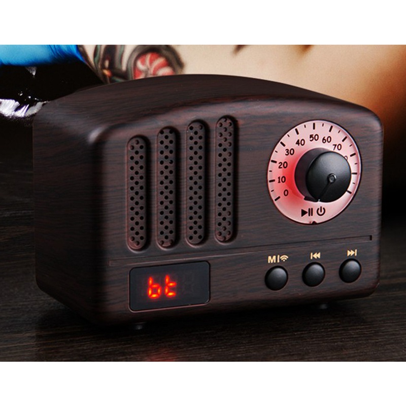 Loa Bluetooth Kiêm Đài FM Mini Phong Cách Cổ Điển Màu Sắc Gỗ