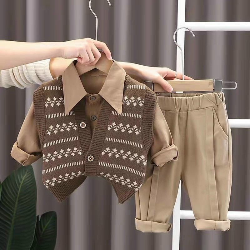 Sét bộ công tử len 3 chi tiết cao cấp cho bé 10-20kg