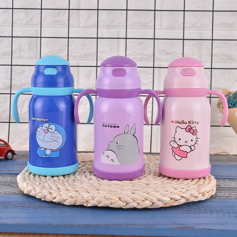HCM - Bình giữ nhiệt có vòi hút cho bé Doremon, Kitty, Totoro 380ml