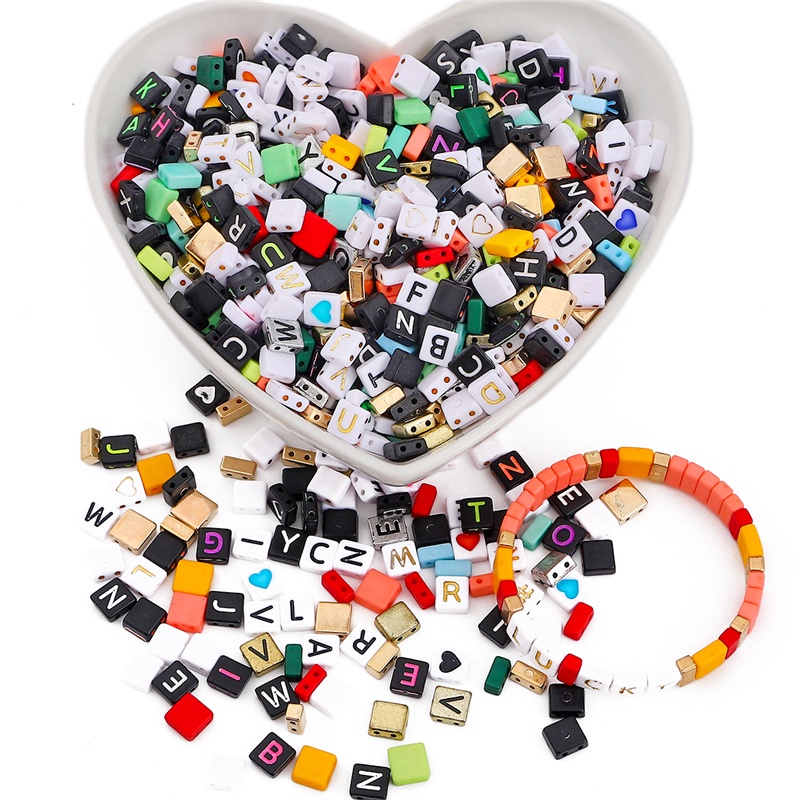 Set 100 Hạt Nhựa Acrylic In Chữ Cái Hai Lỗ Dùng Làm Trang Sức Thủ Công