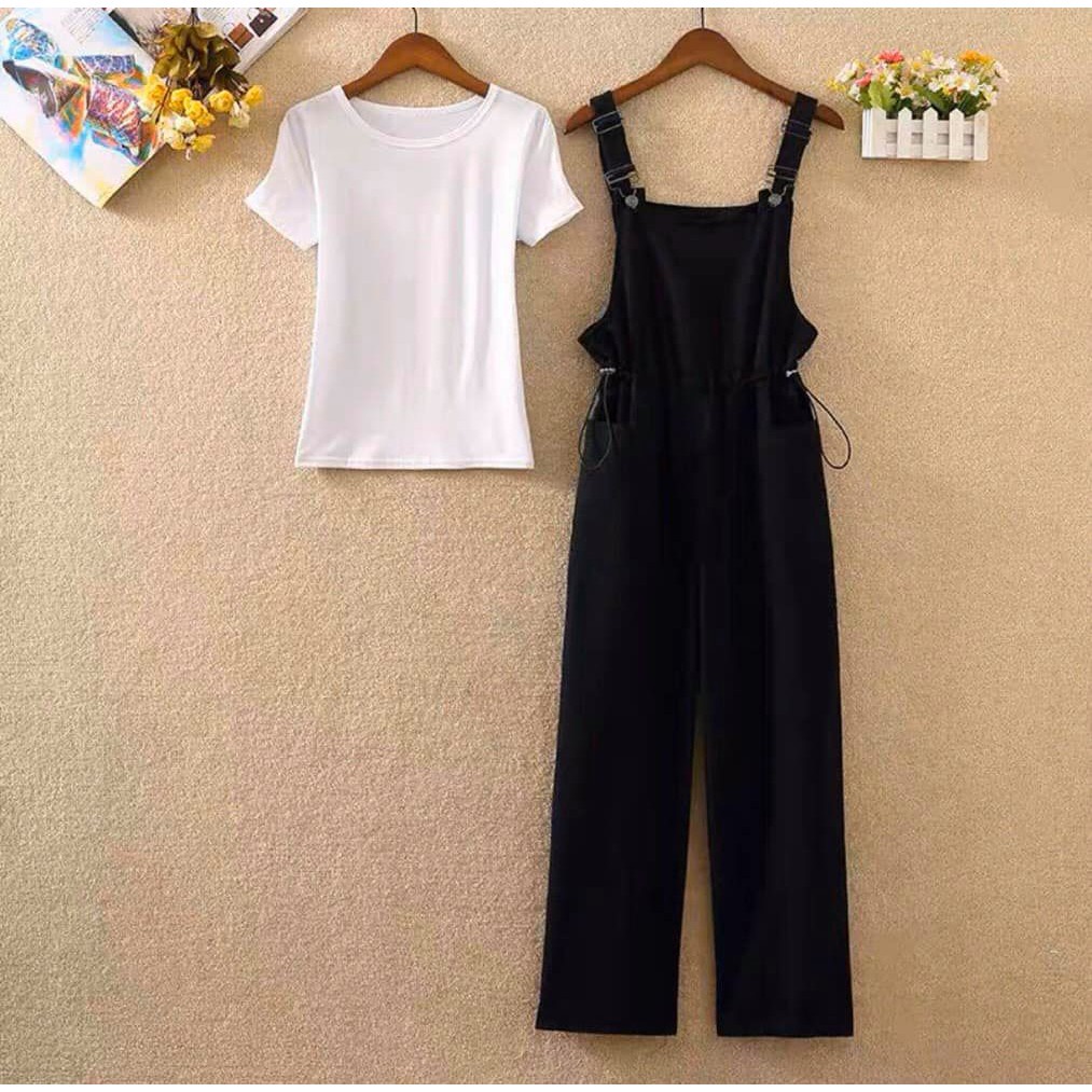 Set yếm vải 2 dây + áo thun ULZZANG 4 màu Siêu xinh MANZAKIA | BigBuy360 - bigbuy360.vn