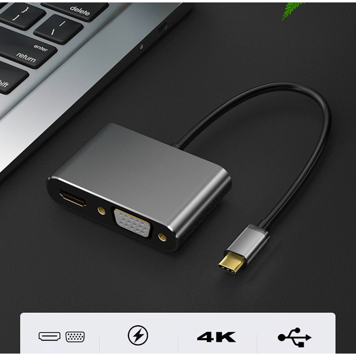 Hub Type C 4 trong 1 Cổng chuyển đổi HUB USB Type-C to HDMI/VGA/USB 3.0/PD Type-C hỗ trợ 4K