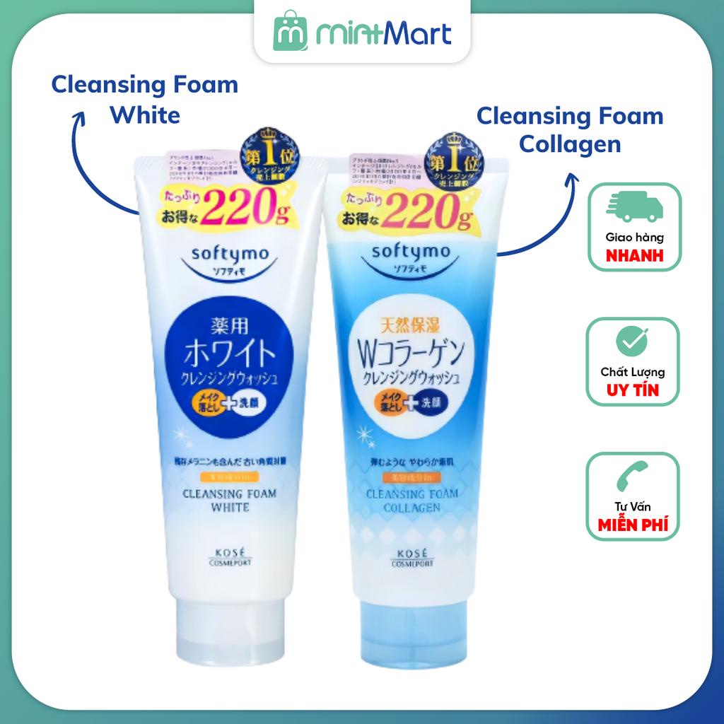 [Chính hãng] Sữa rửa mặt Kosé Softymo Cleansing Foam Collagen &amp; White Nhật Bản tuýp 220g, làm sạch sâu và dưỡng ẩm da