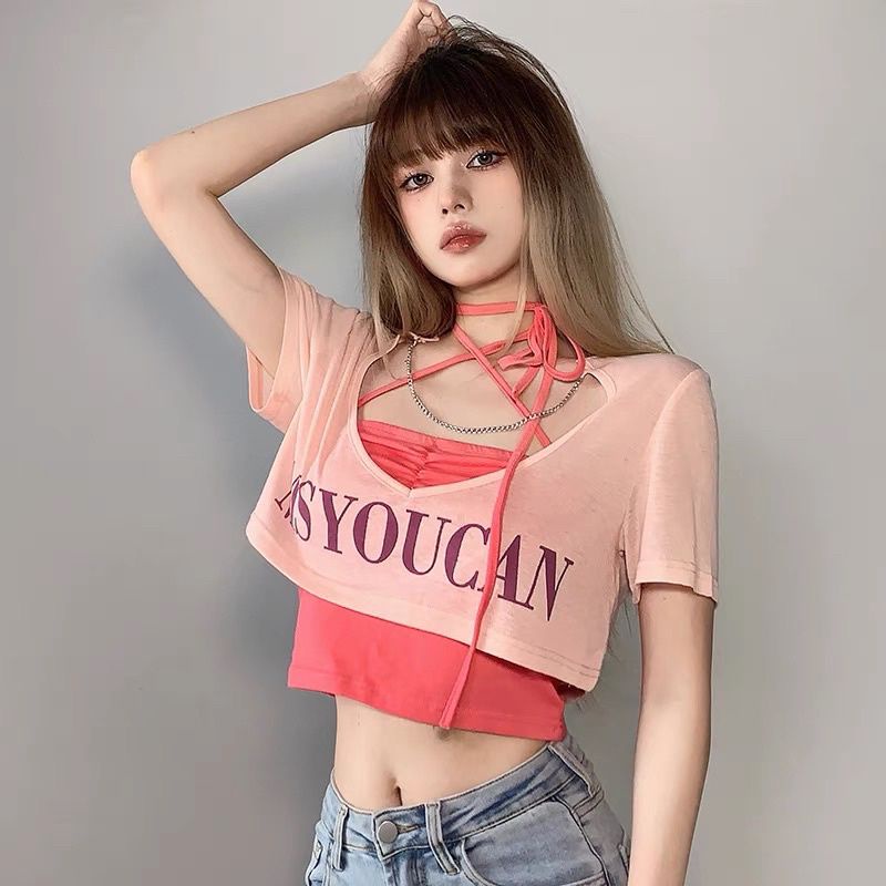 ÁO CROPTOP KÈM YẾM XINH PHỐI XÍCH MISYOUCAN  CN8