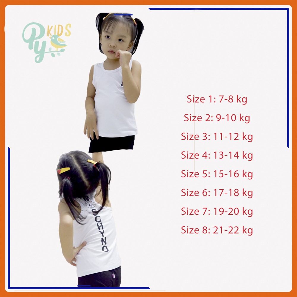 Áo ba lỗ cho bé gái 7-22 kg mẫu mới 2021, thun lạnh visco mềm mại, mặt trước thêu, mặt sau in chữ