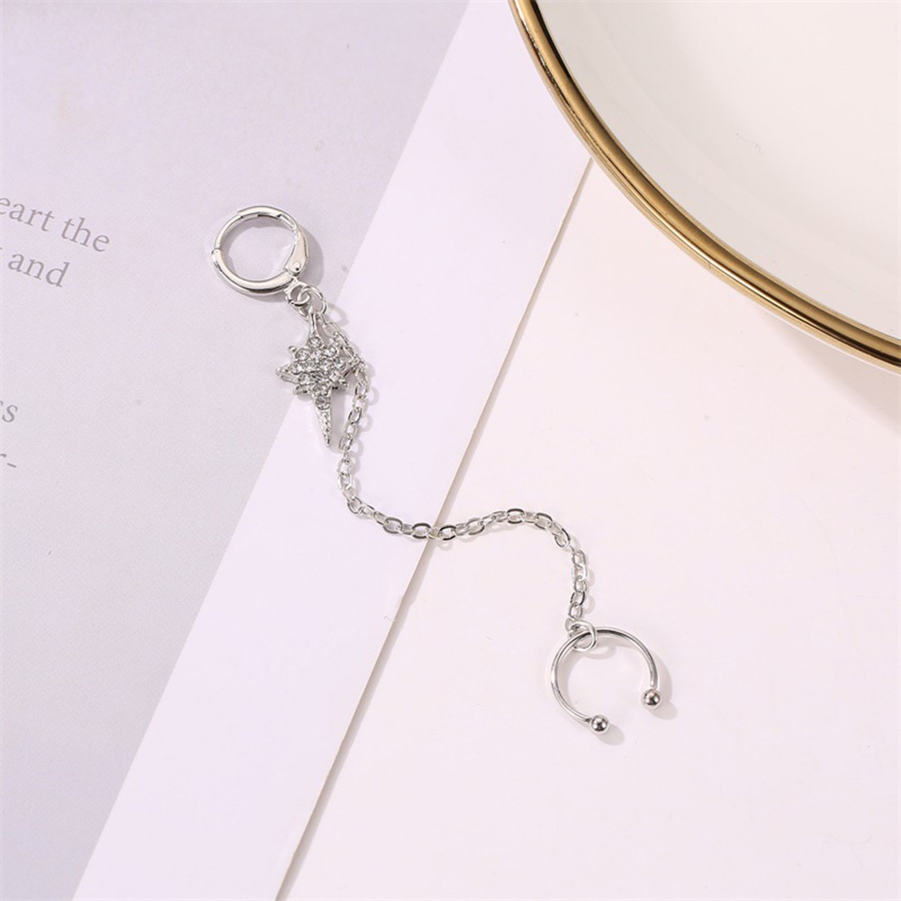 Khuyên Xỏ Gắn Vành Tai Mặt Đính Đá Thả Sợi Dài Lấp Lánh Cho Nữ