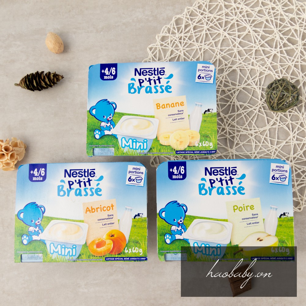 [Đồ ăn dặm cho bé] Sữa chua/ váng sữa nguội Nestle ăn dặm vị tự nhiên, chuối, mơ, lê cho bé 4m-6m-9m