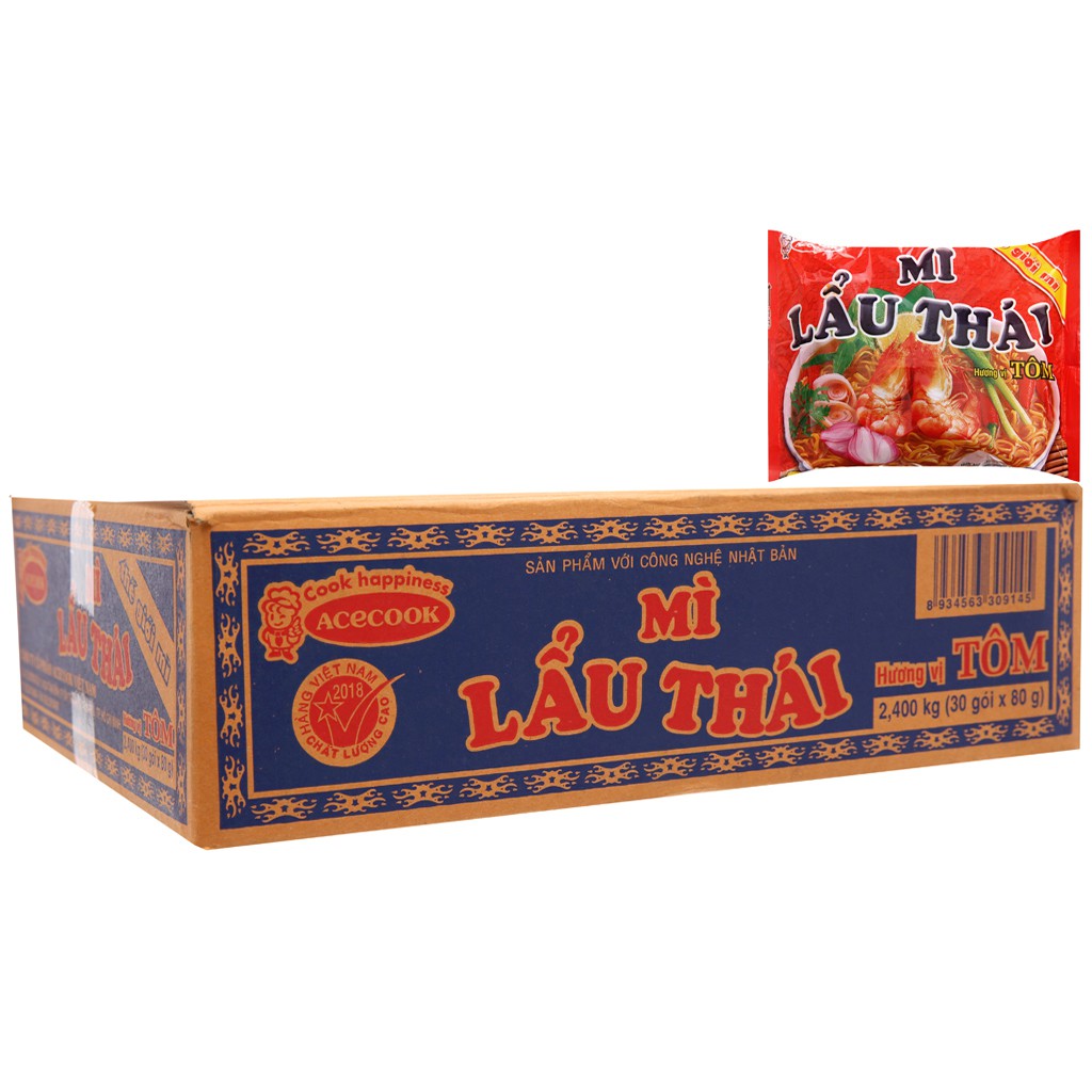 Mì Lẩu Thái Hương Vị Tôm Chua Cay Thùng 30 gói x 80g/gói