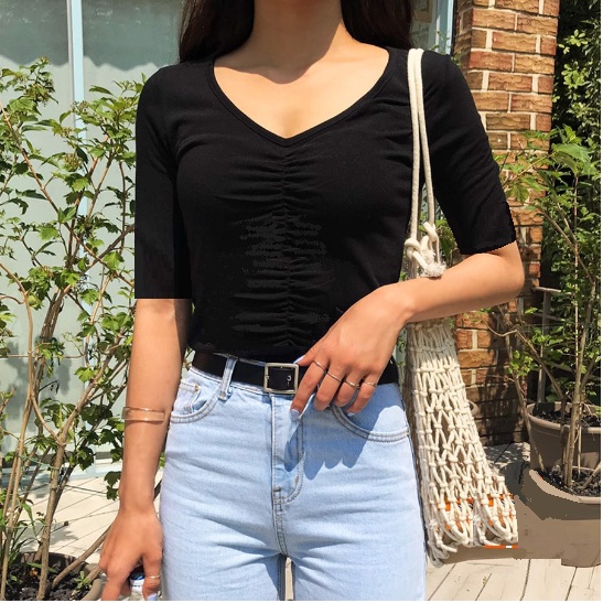 Áo thun ôm tay lỡ thân nhún 073