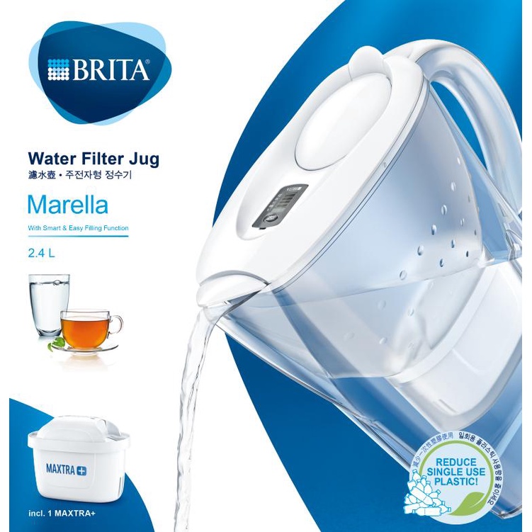 Bình lọc nước BRITA Marella Cool White - 2,4L (có sẵn 1 lõi lọc Maxtra Plus)