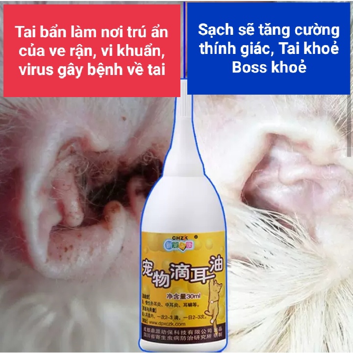 Dung dịch Rửa tai - vệ sinh tai cho chó mèo thú cưng CHZik 30ml - Hàng cao cấp an toàn cho Boss