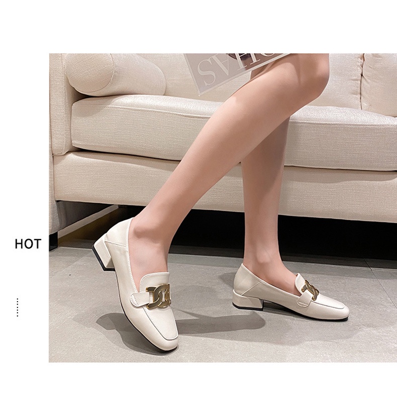 Giày Da Bít Mũi Vuông Phong Cách Anh Quốc Size Lớn 33-43