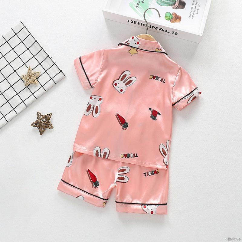 Bộ Đồ Ngủ Tay Ngắn Vải Lụa Mát In Hình Cây Dừa + Quần Short Thời Trang Cho Bé