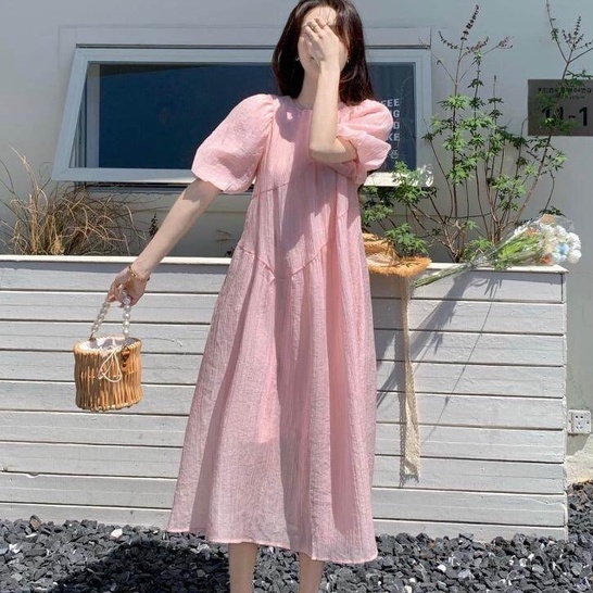 Đầm Maxi Đi Biển Siêu Xinh PRETTY CLOSET Váy Suông Dáng Dài Sang Chảnh Tay Bồng Nơ Sau Mặc Đi Chơi Hay Đi Tiệc V38