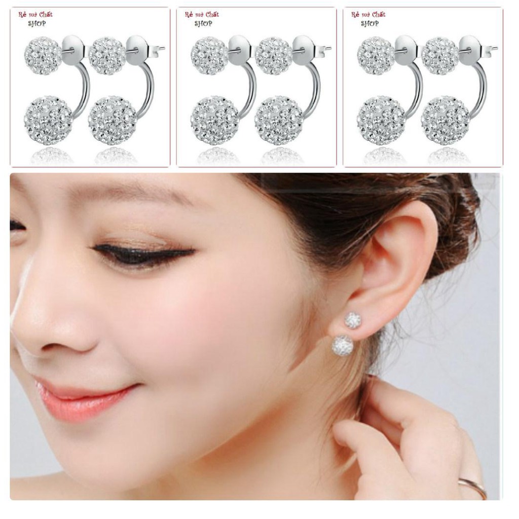 Bông Tai Bông Zircon Bạch Tuyết Đôi Sang Trọng Dịu Dàng BTBAC2SHAMBOOBALL09