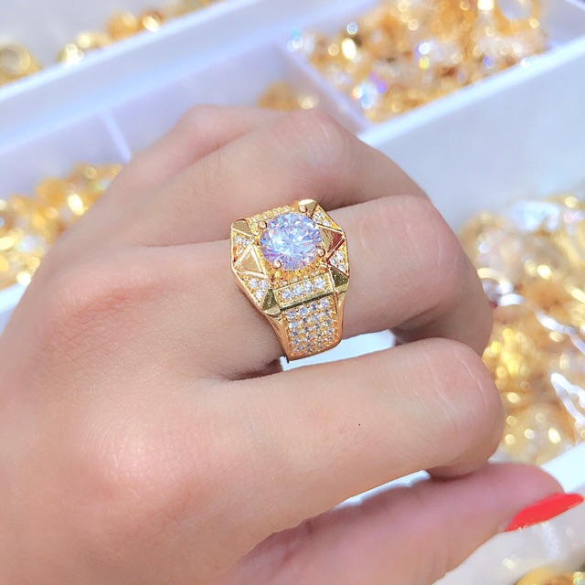 Nhẫn Kiểu Hình Lục Giác Đính Đá Dành Cho Nam và Nữ Kiểu Dáng Sang Trọng