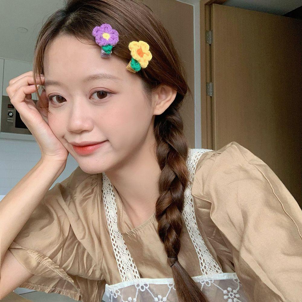 TWINKLE Kẹp Tóc Mỏ Vịt Bằng Len Đính Hoa Đơn Giản Ngọt Ngào Cho Nữ