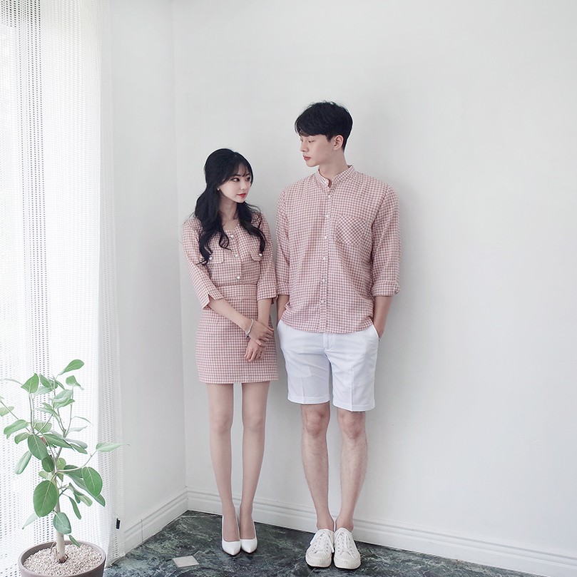 Áo đôi đẹp FREESHIP Áo cặp nam nữ Set áo váy sơ mi caro thời trang Hàn Quốc - AV77 (có ảnh thật)
