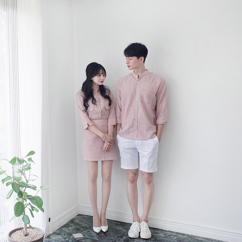 Áo đôi nam nữ 💝FREESHIP💝Set áo váy sơ mi caro thời trang Hàn Quốc -couple AV77 (có ảnh thật)