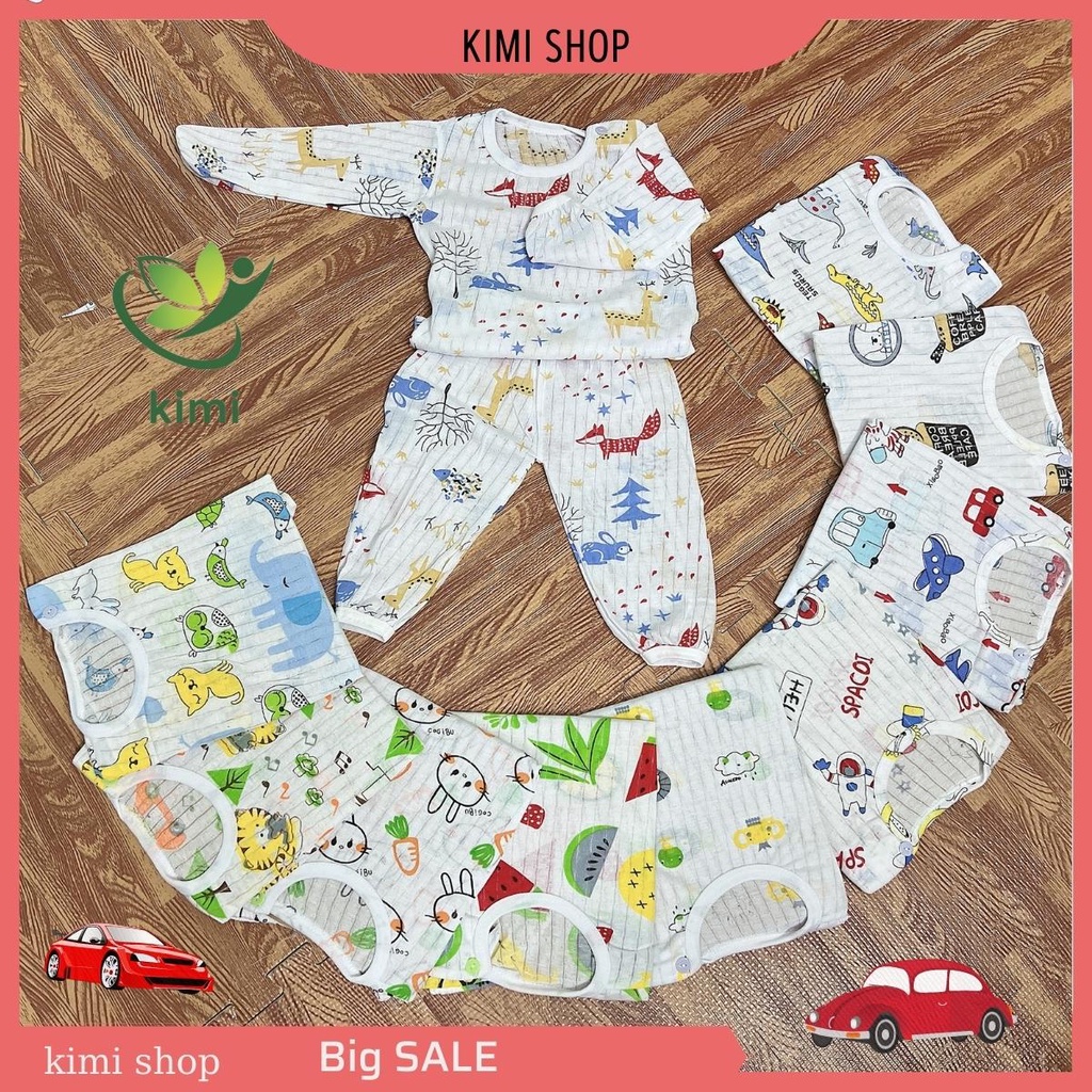 Đồ Bộ Dài Tay Mặc Nhà Thoáng Mát - Mặc Nhẹ Mềm Mịn. Dành Cho Bé Từ 4-17kg KIMI DT02