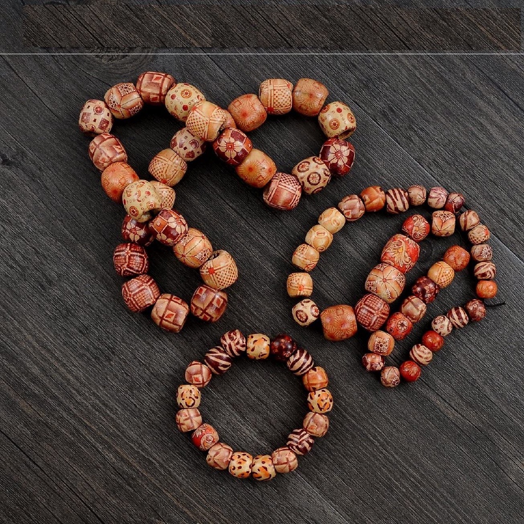 Set 100 Hạt Gỗ 9mm * 10mm Nhiều Họa Tiết Tự Làm Trang Sức