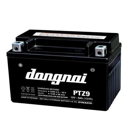 Bình ắc quy 12V Đồng Nai PTZ9, 12V - 9Ah dùng cho Honda Spacy, SYM Attila