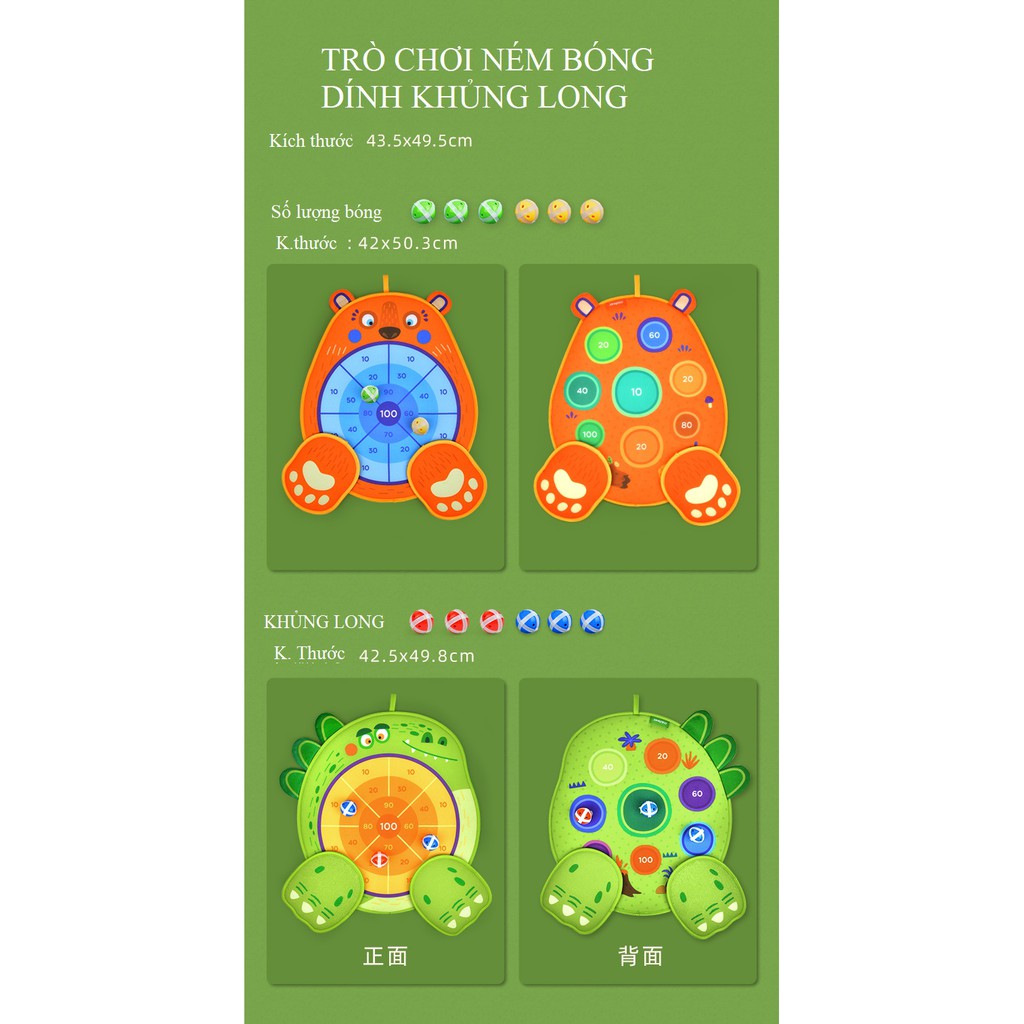 (GIÁ TỐT) Trò Chơi Ném Bóng Ghi Điểm Mideer 2 CHỦ ĐỀ FUN DART GAME BEAR DINOSAUR